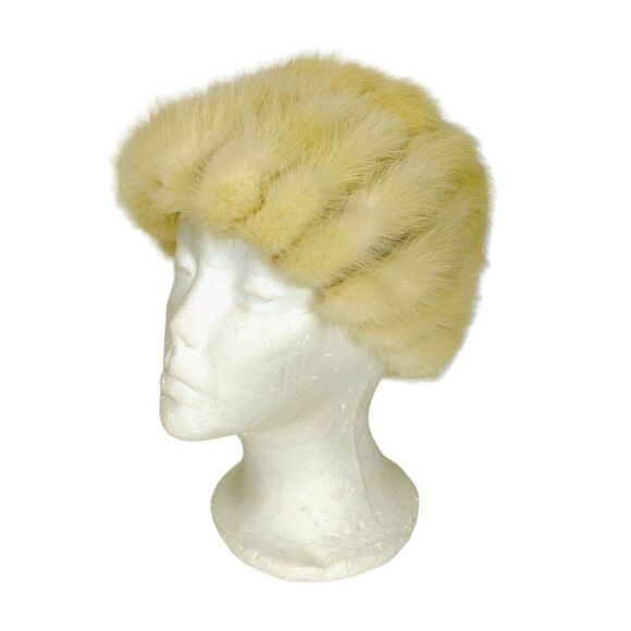 Vintage 50s Deborah Exclusive Beige Genuine Mink Fur Hat Fuzzy Winter Cap - Picture 1 of 11